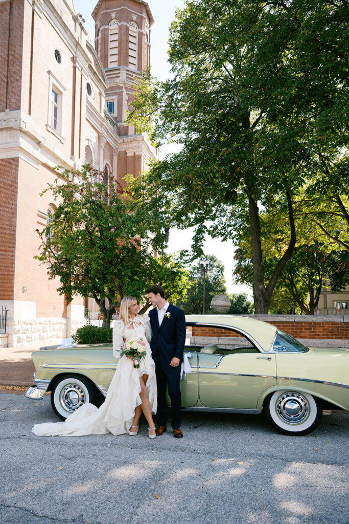St. Louis wedding photographer, Shrine of St. Joseph wedding, documentary wedding photographer, St. Louis elopement photographer, intimate wedding inspiration, vintage car elopement 