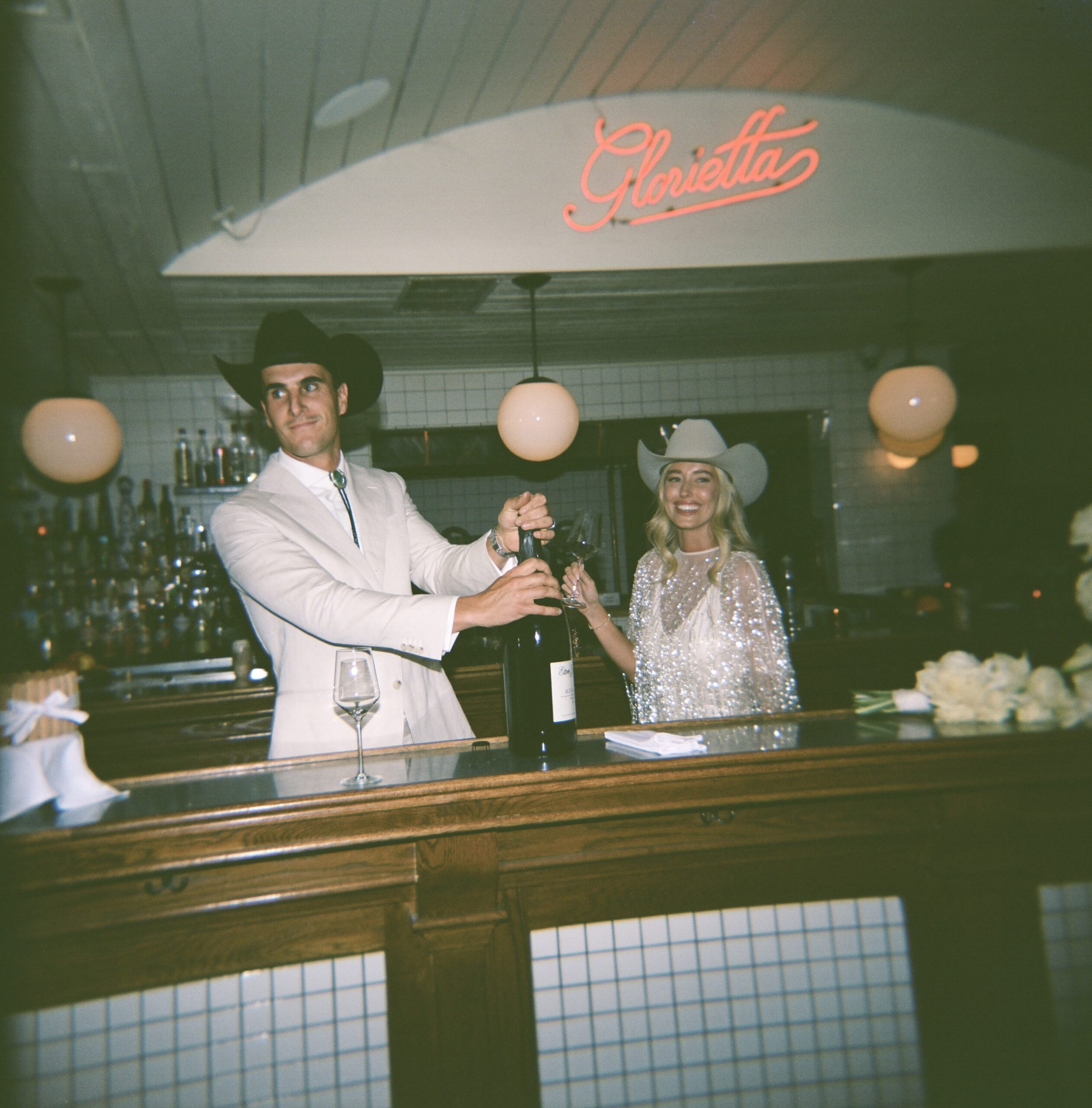 bride and groom on film, wyoming wedding reception