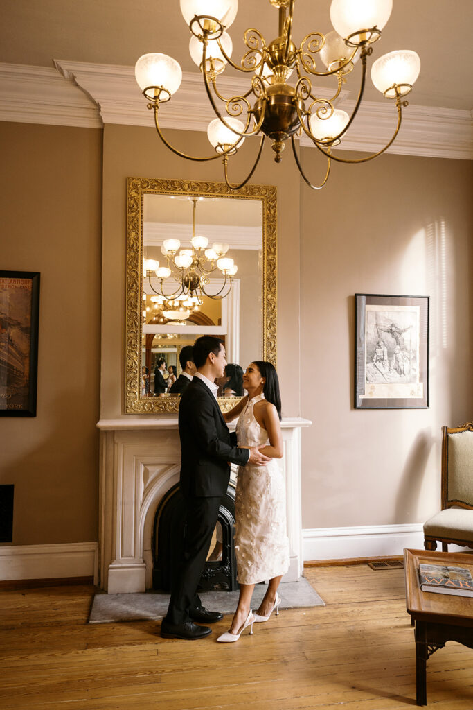 intimate elopement in lafayette square home, historic home wedding