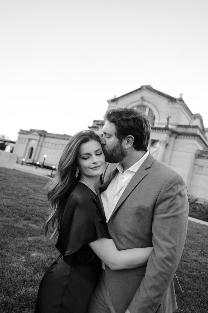 st. louis engagement session at art hill, romantic editorial style