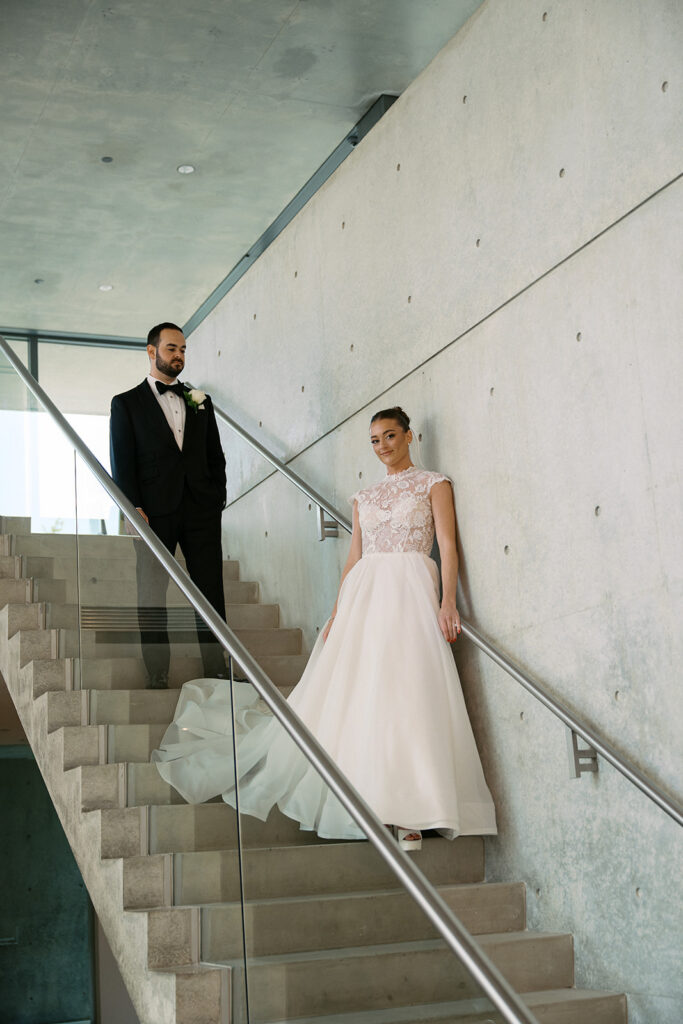 contemporary art museum st. louis wedding bride and groom portrait