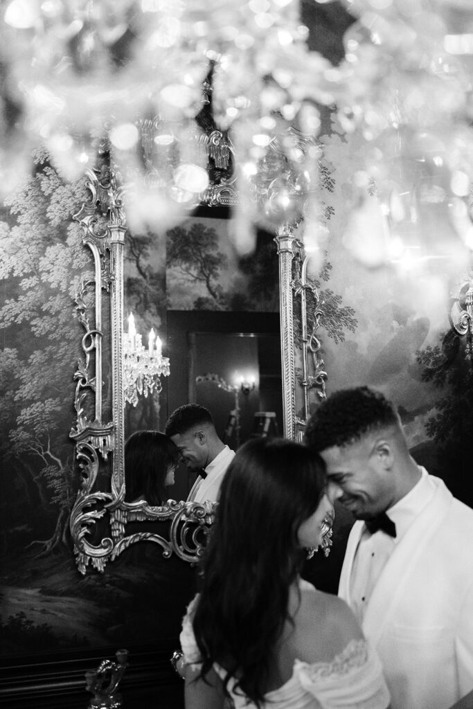 documentary wedding photography st. louis, historic venue wedding bride and groom in antique dining room at the estate washington