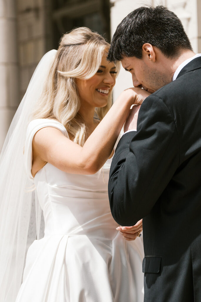 spring st. louis wedding chase park plaza bride and groom first look